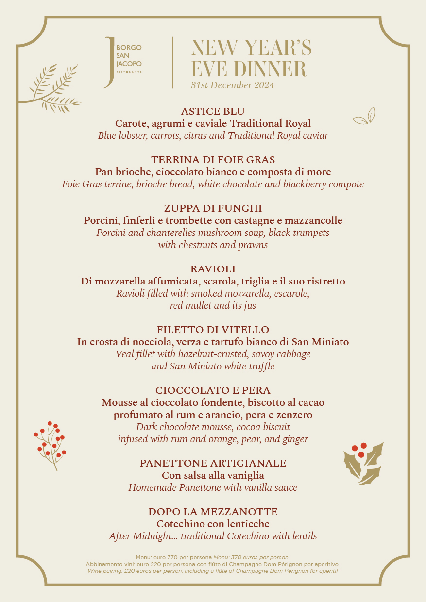 Menu and wines, starred restaurant Florence - Borgo San Jacopo
